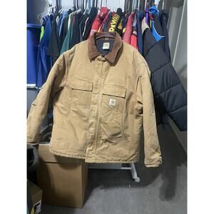 Size 2XL- Carhartt Detroit Jacket Quilted Lined Duck Brown Corduroy Distressed